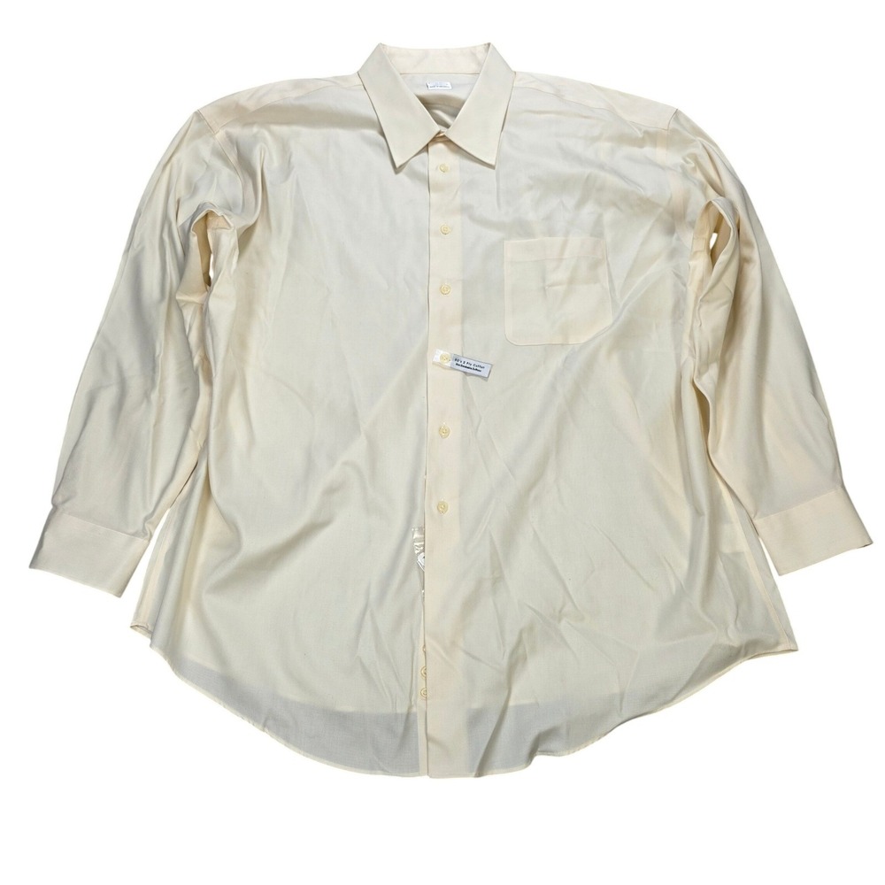 Pronto Uomo Non Iron Cotton Dress Shirt Men's Size 19 34/35 Cream Long Sleeve